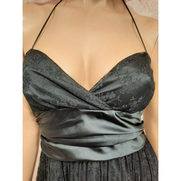 Vintage Betsey Johnson New York Dress Size 6 Black Pleated Lace Satin Halter - Picture 4 of 12